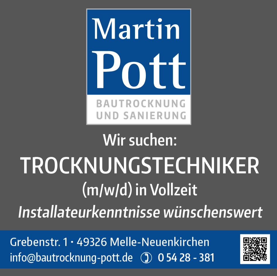 Stellenanzeige Trocknungstechniker Martin Pott Bautrocknung